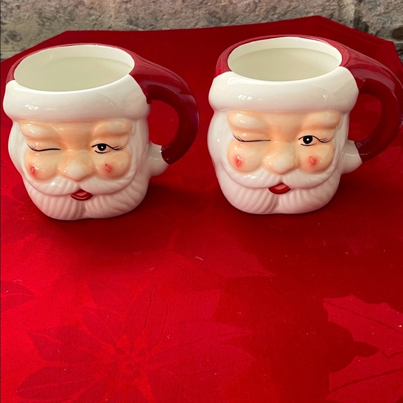 NEW Set of 2 Holiday Santa Claus Face Mugs - Picture 1 of 5